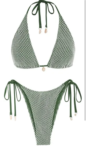 Zaful Dark Green Fishnet Bikini Set thumbnail 1