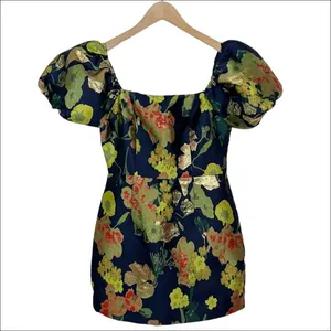 Lulus So Stunning Navy Blue Floral Jacquard Puff Sleeve Mini Dress Size Small thumbnail 2