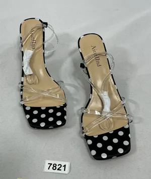 Womans New Aiunllnd Strappy Slingback Sandals 8.5 Black White Polka Dots thumbnail 1