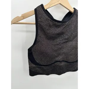 Victoria's Secret Black Shimmer High Neck‎ Sports Bra Women Size M Seamless AD16 thumbnail 4