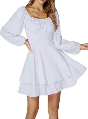 LYANER Wrap Tie Back Square Neck Double Layer Ruffle Hem A Line Mini Dress Sz M thumbnail 1