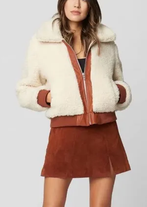 Blank NYC Faux Shearling Crop Jacket Small Marshmellow Brown thumbnail 1