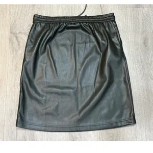 J.Jill XS Black Faux Leather Drawstring Pull-On Skirt Pockets Quiet Luxury Edgy thumbnail 3