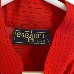 Vintage 70s 80s Cabaret Paris Red black Pin Striped Secretary dress valentines thumbnail 8