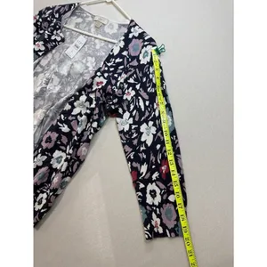LOFT Navy Floral Button-Front Cardigan with Pink, Teal and White Blooms thumbnail 6