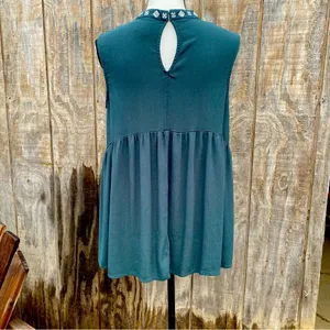 Knox Rose Teal Embroidered Sleeveless Babydoll Blouse Size Large thumbnail 7