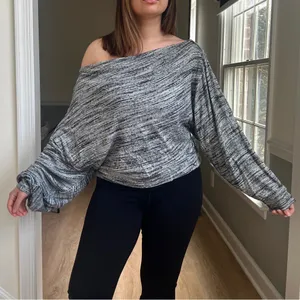 Free People We the Free Off Shoulder Burnout Top Large Gray thumbnail 1