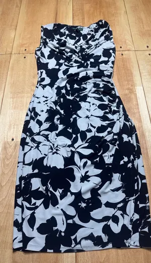 Lauren Ralph Lauren Navy Blue White Floral Ruched Sheath Dress Womens size 2‎ thumbnail 1