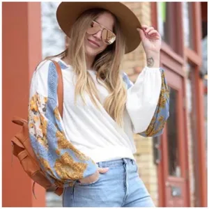 Free People White and Blue Sweater thumbnail 3