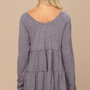 Oddi Charcoal Grey Babydoll Tiered‎ Long Sleeve Top thumbnail 2