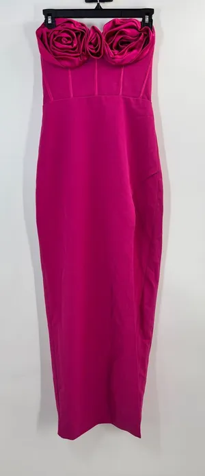 Monique Lhuillier Stella Rosette Strapless Corset Maxi Dress Fuchsia thumbnail 1