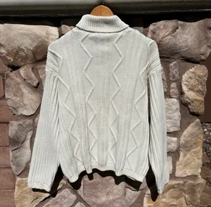 Club Monaco Women’s Sweater Heavy Cable Knit Fisherman Beige Size Large thumbnail 4