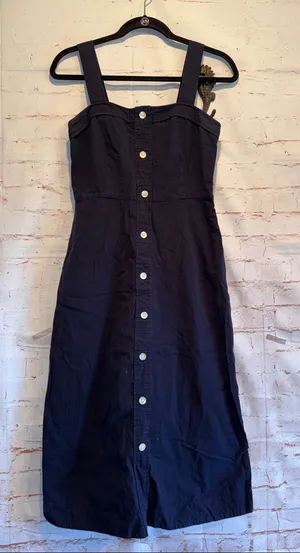 Everlane 4 cotton weave picnic dress Front button Navy Midi Wide Straps Sun thumbnail 1