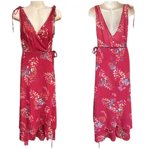 Lulus Amal Floral Wrap Maxi Dress M Burgundy V-Neck Hi-Low Summer Party Wedding thumbnail 4