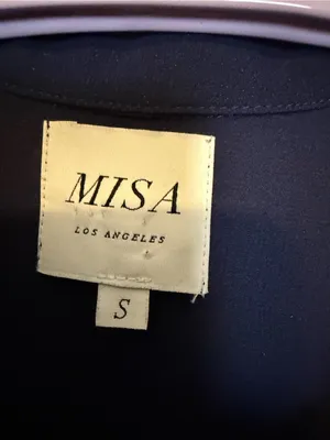 Misa Los‎ Angeles Navy Blue Sheer Ruffle Blouse Size Small thumbnail 3