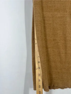 Free People Golden Hour Midi Skirt Small Golden Brown Ribbed Knit Side Slit thumbnail 9