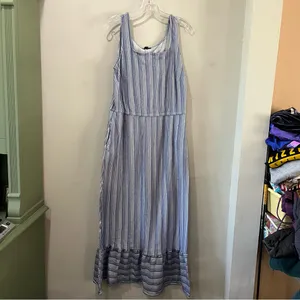 Lane Bryant womens strapless maxi dress Size 14‎ / 16 Blue White Striped Pockets thumbnail 2