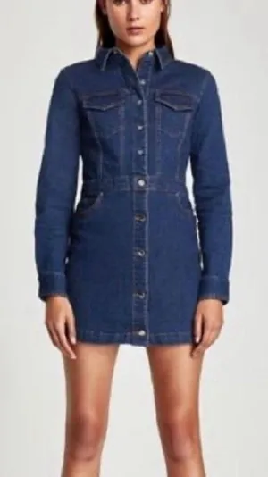 Zara denim long sleeve mini dress size M thumbnail 1
