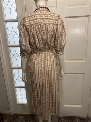 Entro Floral 100% Cotton Puff Sleeve Belted Midi Dress with Pockets Size Small thumbnail 11