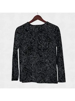 Notations Vintage Black Velvet Glitter Paisley Long Sleeve Top Petite Medium Whimsigoth thumbnail 2