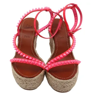 Christian Louboutin Neon Pink Studded Espadrille Wedge Sandals 38 thumbnail 3
