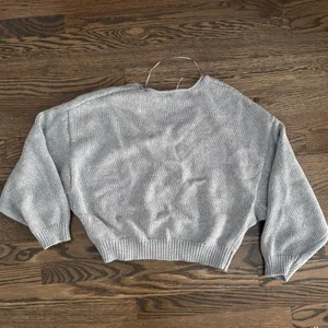 Free people heather grey v neck drop sleeve oversized knit jumper sweater thumbnail 6