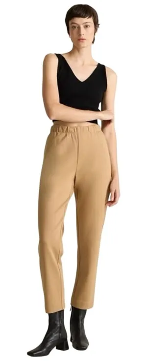 NEW Quince Size L Organic Cotton Double Knit Straight Leg Pants Soft Camel Tan thumbnail 1