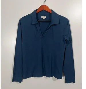 Pact Organic Cotton Long Sleeve Collared V-Neck in Navy Blue Size Medium thumbnail 2