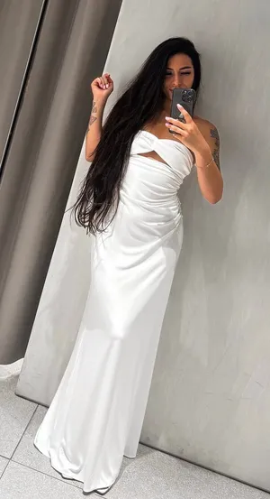 Zara Elegant White Strapless Ruched Evening Gown Dress thumbnail 1