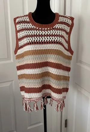 DR2 by Daniel Rainn NWT Stripe Tassel Trim Crop Sweater Tank thumbnail 1