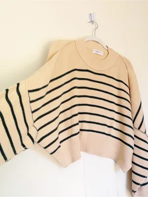 NEW CARLY JEAN LOS ANGELES CJLA Avila Cropped Sweater Green Stripe XL thumbnail 2