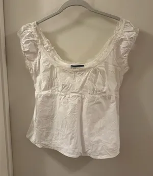 Brandy Melville White Lace-Trim Scoop Neck Top thumbnail 1