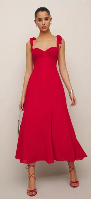 Reformation Nadira Midi Dress Size 6 NWT Poinsettia Red Cocktail Event Party thumbnail 1