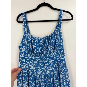 Scarlet Darkness Midi Dress Womens L Blue Floral Milkmaid Smocked Cottagecore thumbnail 4