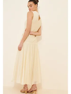 GEISHA DESIGNS Anthropologie Drop Waist Embroidered Maxi Dress in Light Yellow thumbnail 11