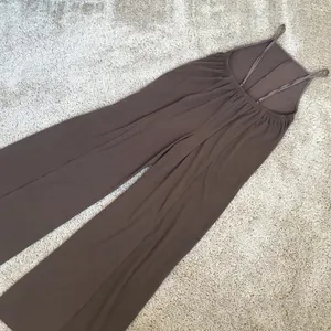 1970’s Inspired Boho Wide Flare Leg Overalls Jumpsuit Romper Brown Size Small thumbnail 7