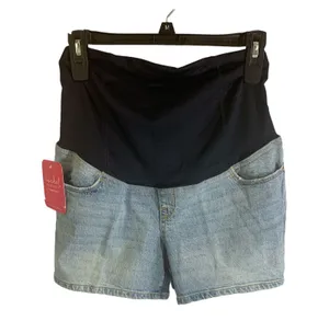 Isabel Maternity Over Belly Midi Light Wash Jean Shorts Size 2/26 thumbnail 1
