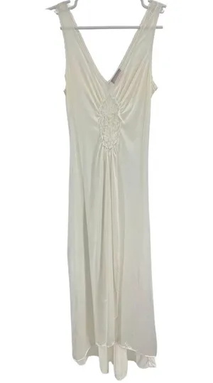 Tessie Cream Lace-Trimmed nightgown lace detail front slit wedding vintage S thumbnail 1