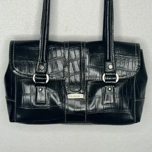 Liz Claiborne Y2K Black Croc Embossed Double Handle Shoulder Bag Purse thumbnail 2
