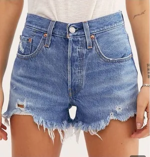 Levi’s 501 original cutoff denim shorts button fly medium blue wash raw hem 28 thumbnail 1