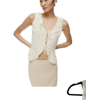 Wilfred Aritzia White Silky Semi Sheer Tie Front Sleeveless Blouse Size Small thumbnail 1