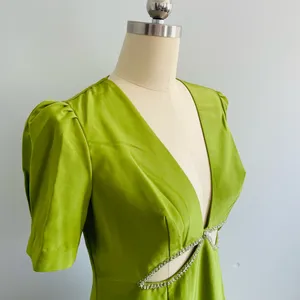 Mac Duggal Plunge Neck Puff Sleeve Cut Out Gown- Green Apple- Size 10- NWT thumbnail 6