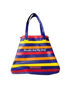Vintage Scholastic Books Are My Bag Faux Leather Rainbow Striped Tote Purse thumbnail 4
