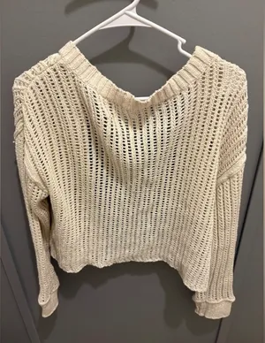 American Eagle Outfitters Cream Open-Knit Cardigan thumbnail 4