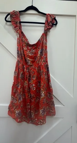 American Eagle Orange Floral Off the Shoulder Dress thumbnail 1