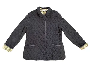 LL Bean‎ Vintage Quilted Riding Jacket Plaid Lined Black Women's Large Buttons thumbnail 1