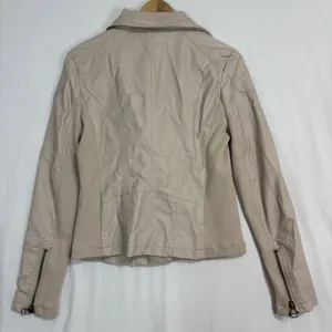 Thread‎ & Supply Moto Jacket Womens M Cream Faux Leather Ribbed Knit Biker thumbnail 5