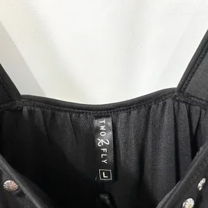 Two 2 Fly Large Romper Studded Black Sleeveless Pockets Goth Edgy Mini Biker 529 thumbnail 3