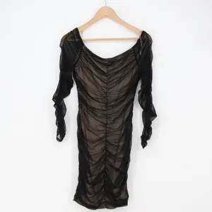 Charlotte Russe Dress Womens M Black Ruched Mesh Bodycon Long Sleeve Good thumbnail 6