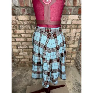 skirt plaid A-line blue brown red metal zipper 1950s thumbnail 8